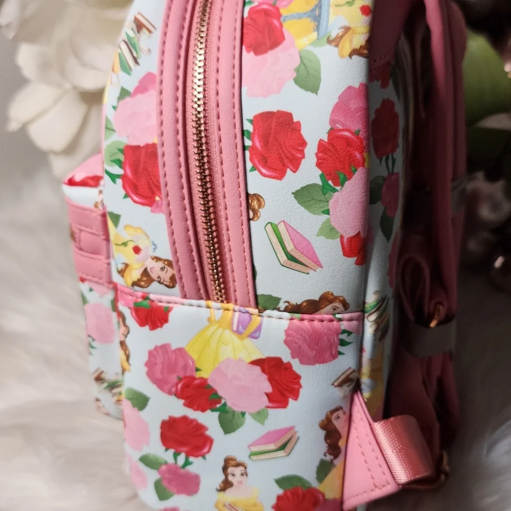 Loungefly Disney Beauty and the Beast Allover Print Womens Double Strap Shoulder - Picture 3 of 6